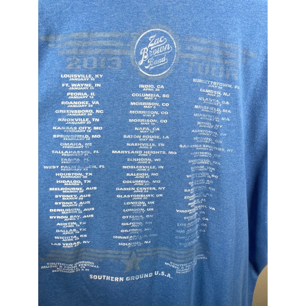 Zac Brown Band T-Shirt Mens XXL Blue 2013 Tour Graphic Tee Country Concert